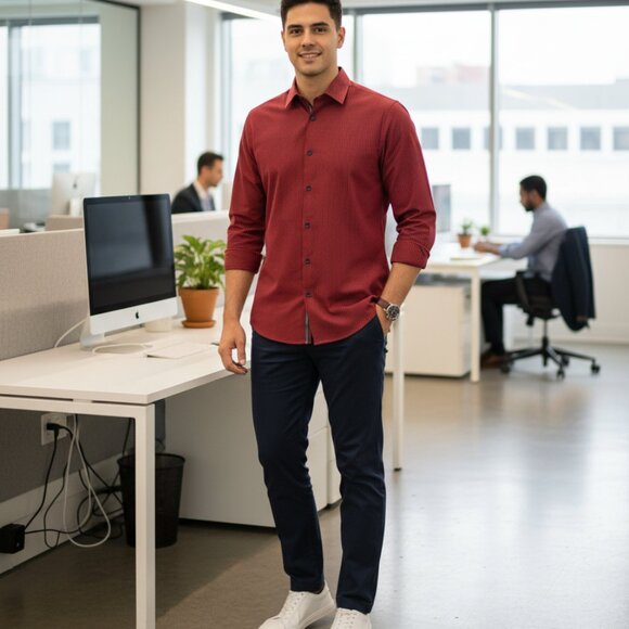 Express Button Up Shirt Mens L Modern Fit Long Sleeve Red - Picture 6 of 7